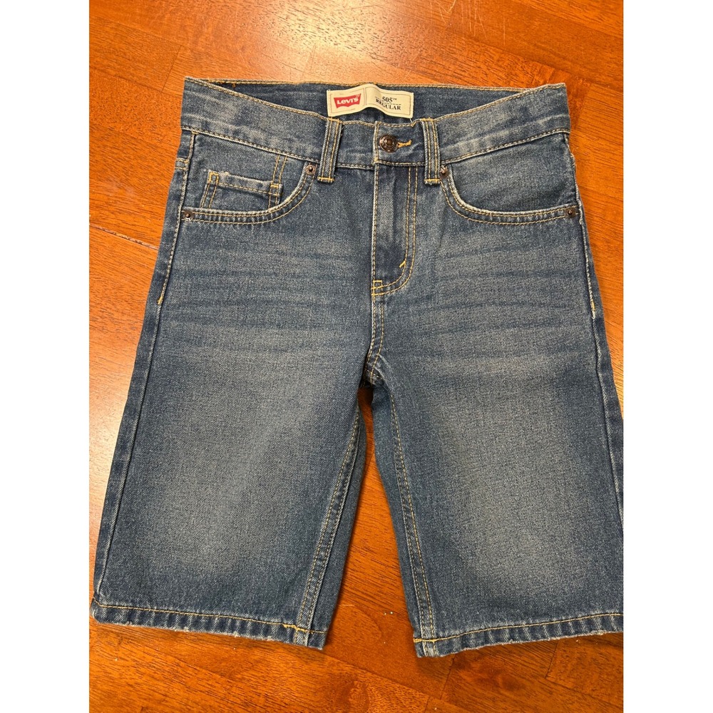 New Levi's 505 Regular Shorts Boys 8 Blue Denim Adjustable Waist